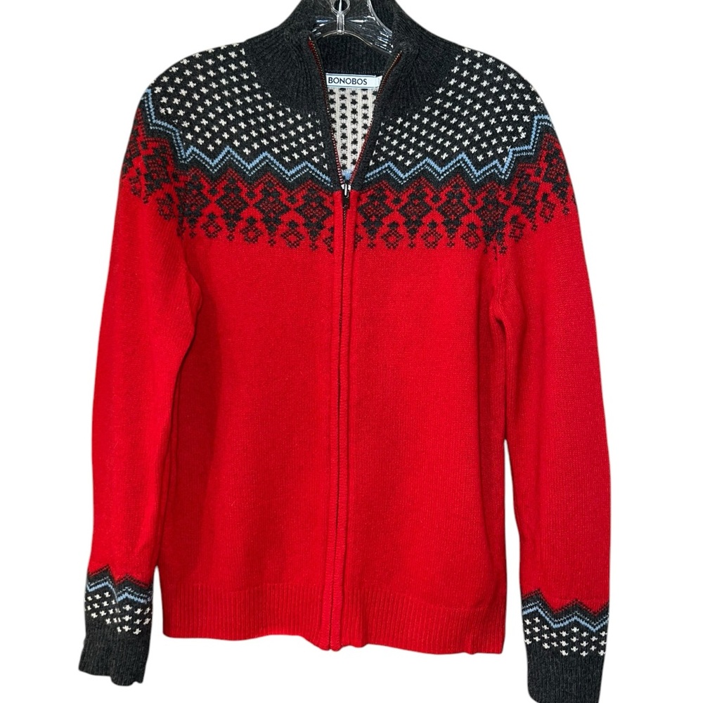 Bonobos 1/4 Zip Sweater Nordic Fair Isle Sz Sm Preppy Ski Red